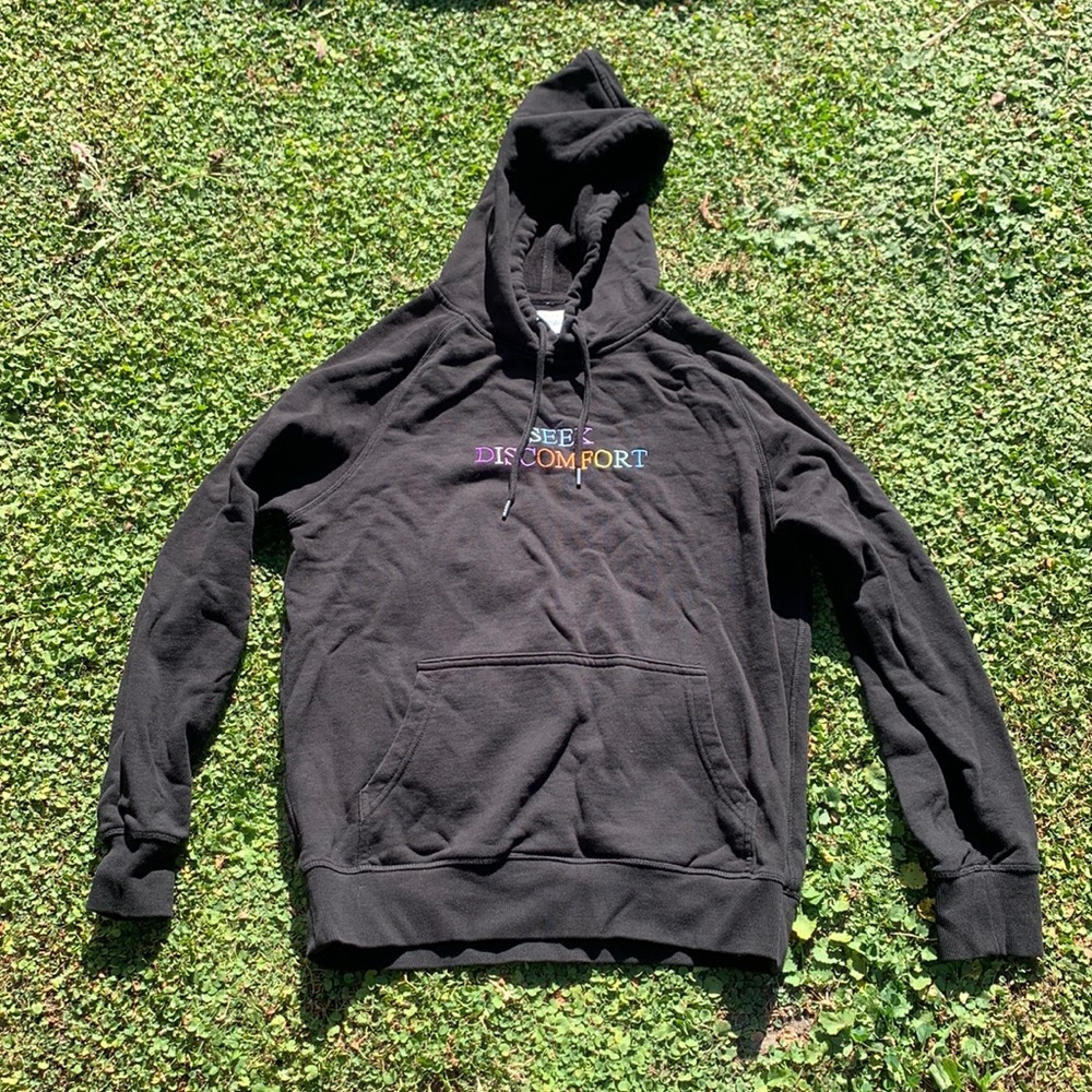 Yes Theory Seek Discomfort Black Hoodie with Embroidery